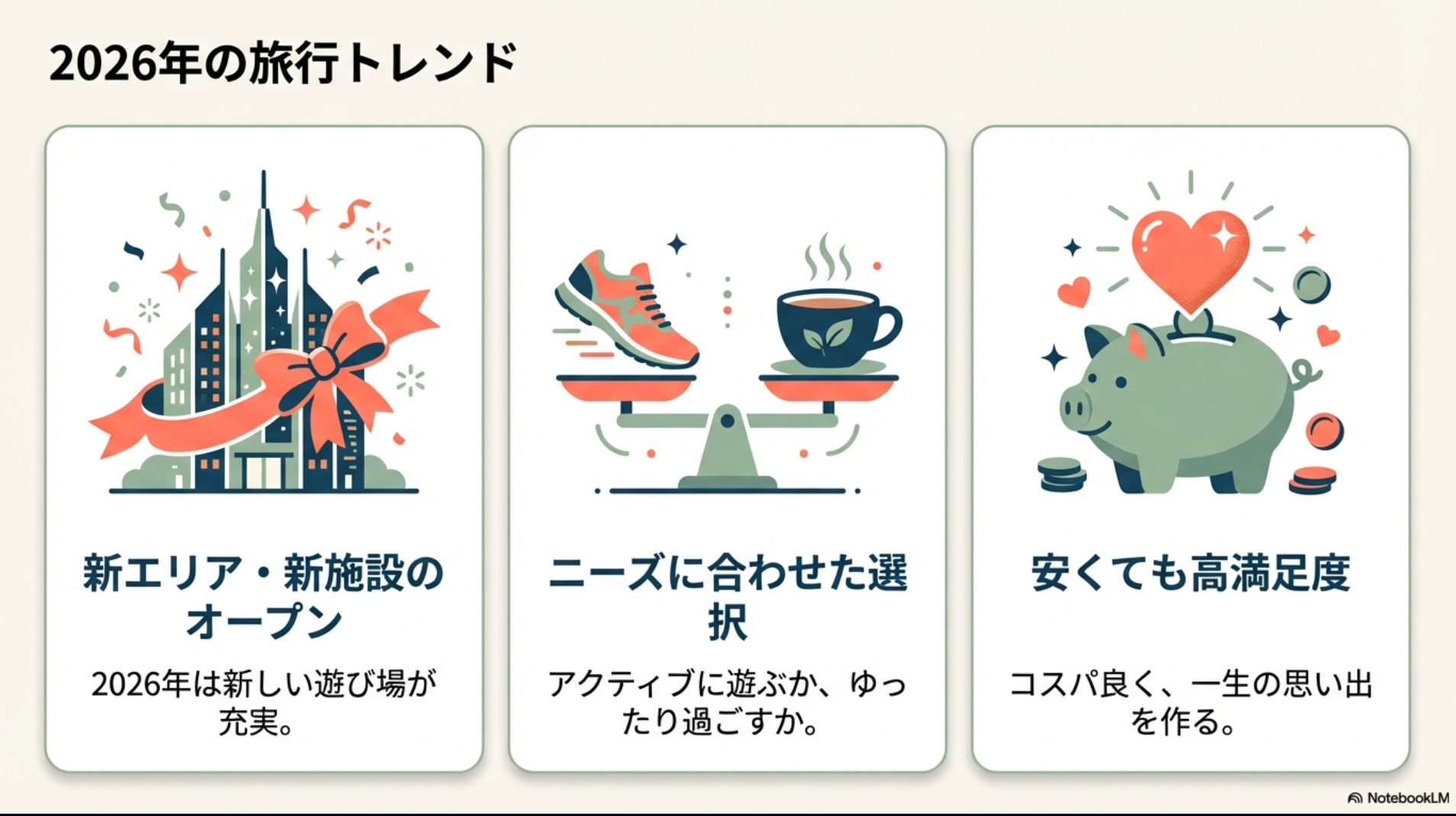 2026年最新の旅行トレンドのイラスト